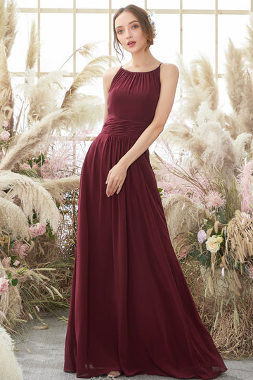 Elegant Burgundy Chiffon Bridesmaid Dress